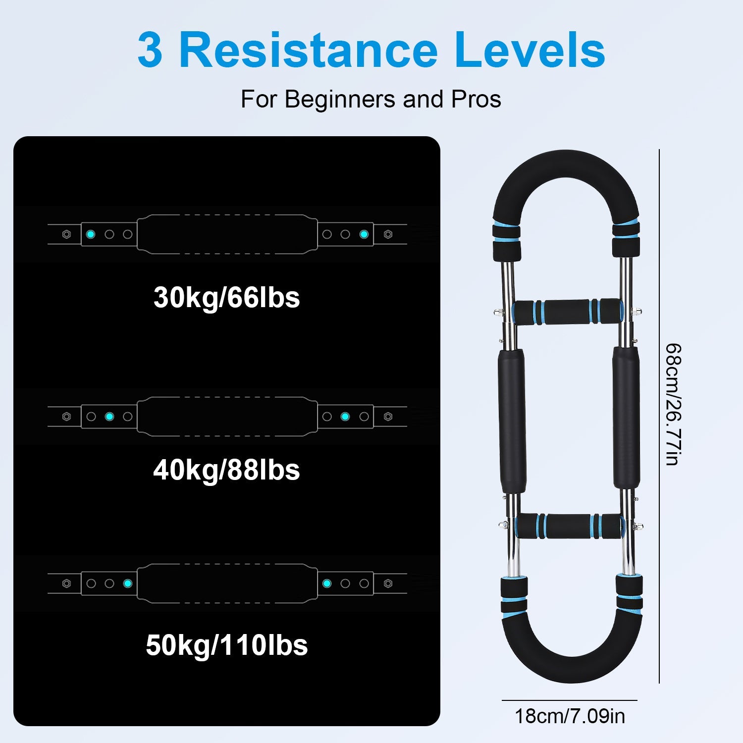 1Pc Adjustable Twister Arm Exerciser Spring Workout Bar Strength Enhancer For Men With 3 Resistance Levels 66 To 110LBS Chest Biceps Triceps Thighs Back Workout - FitForge