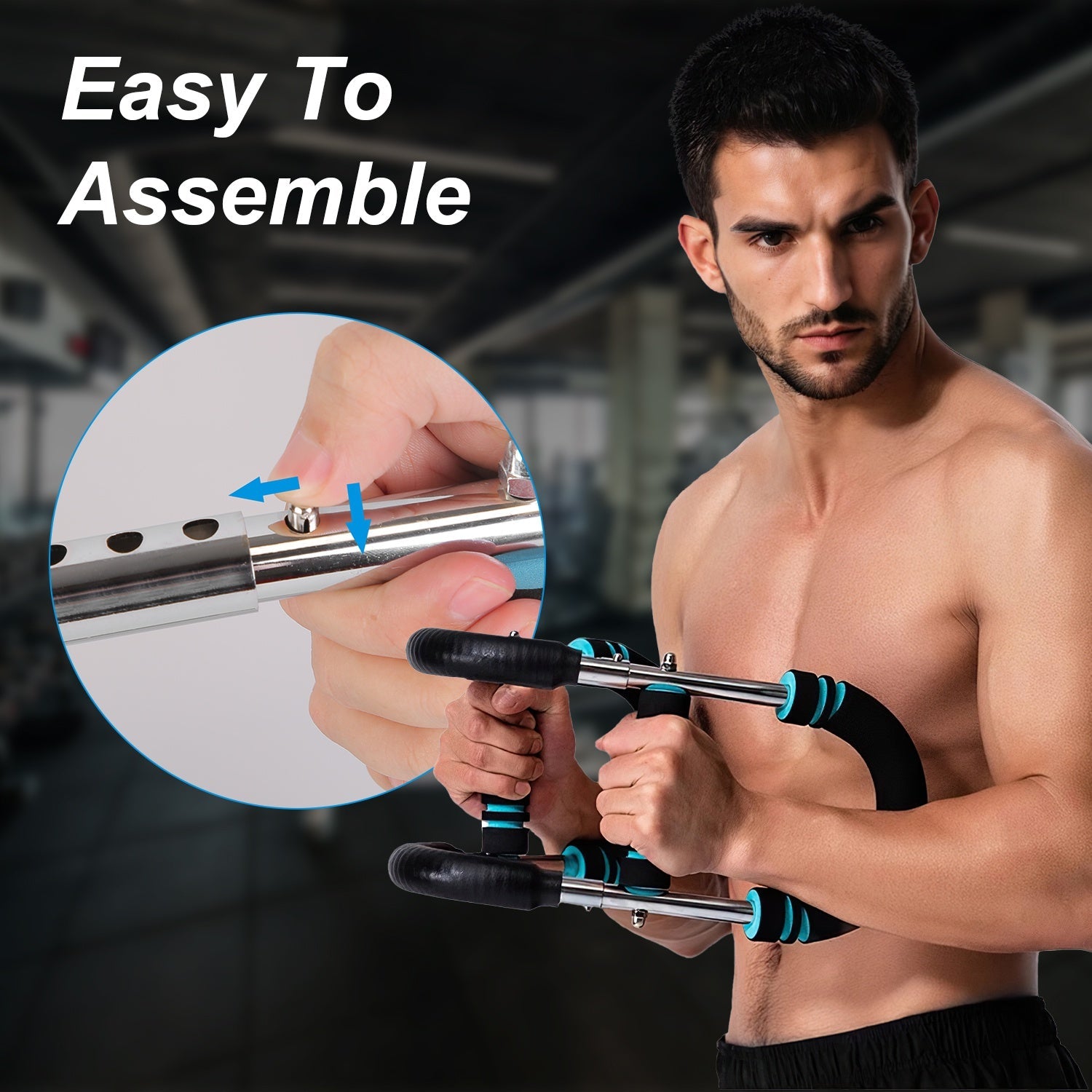 1Pc Adjustable Twister Arm Exerciser Spring Workout Bar Strength Enhancer For Men With 3 Resistance Levels 66 To 110LBS Chest Biceps Triceps Thighs Back Workout - FitForge
