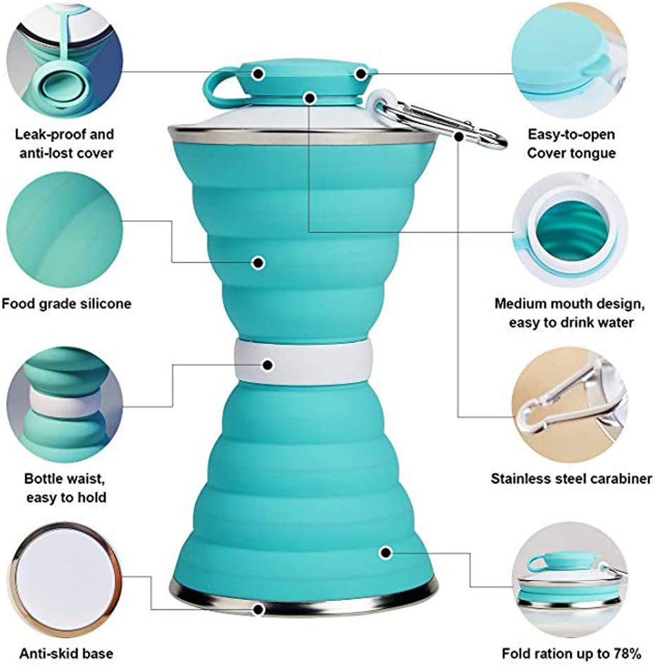 500ML Silicone Water Bottle Cup Foldable Leak Proof Portable Sports Travel Water Bottles For Outdoor Travel Gym Hiking Reuseable Kitchen Gadgets - FitForge