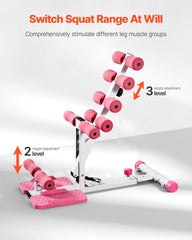 Deep Squat Machine, Adjustable Glutes Trainer Machine With 3 High - Strength Resistance Bands, Folding Core Leg & Glutes Exercise Trainer, Push Up Workout Equipment At Home Gym, Pink + White - FitForge