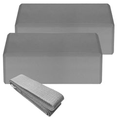 Indoor 2pcs EVA Yoga Blocks 1pcs Cotton Yoga Strap Stability Blocks Strap Set for Yoga Pilates Meditation Indoor Exercise - FitForge